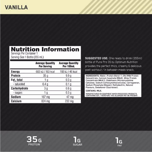 Optimum Nutrition Pure Pro 35 Vanilla 355ml (6 bottles) Egypt | 1873402-HM